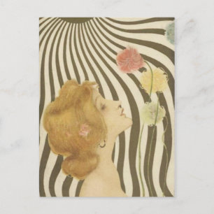 Vintage Girl with Sun and Flowers Postcard