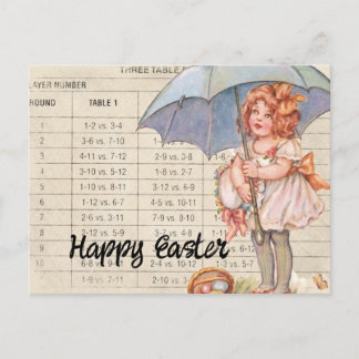 Vintage Girl With Umbrella Easter Postcard