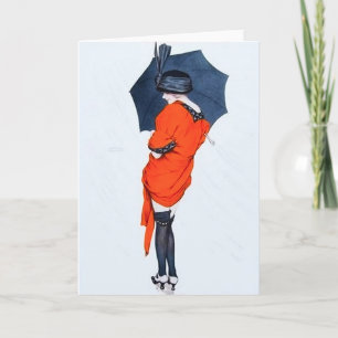 Vintage Girl With Umbrella Greeting Card