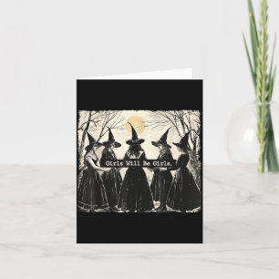 Vintage Girls Be Girls Witch Halloween Funny Card