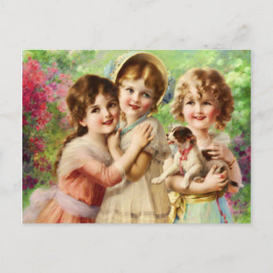 Vintage Girls Best Friends Postcard
