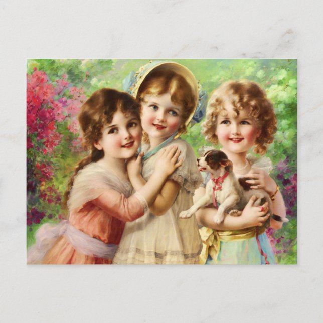 Vintage Girls Best Friends Postcard (Front)
