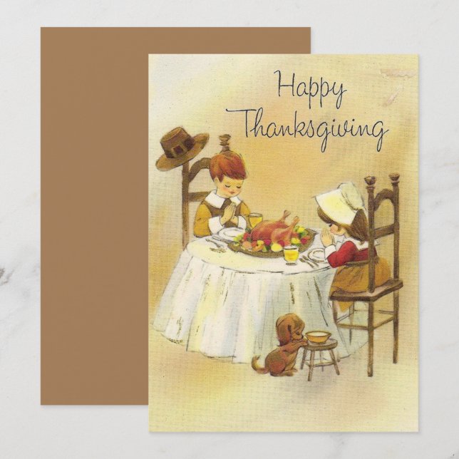 Vintage Girls Feast Thanksgiving Holiday Card (Front/Back)