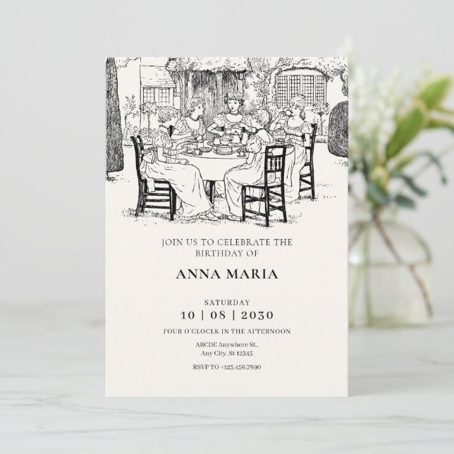 Vintage girls having tea  invitation (Standing Front)