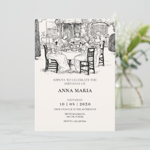 Vintage girls having tea invitation