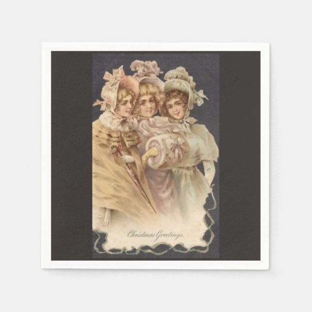 Vintage Girls Victorian Christmas Paper Napkins (Front)