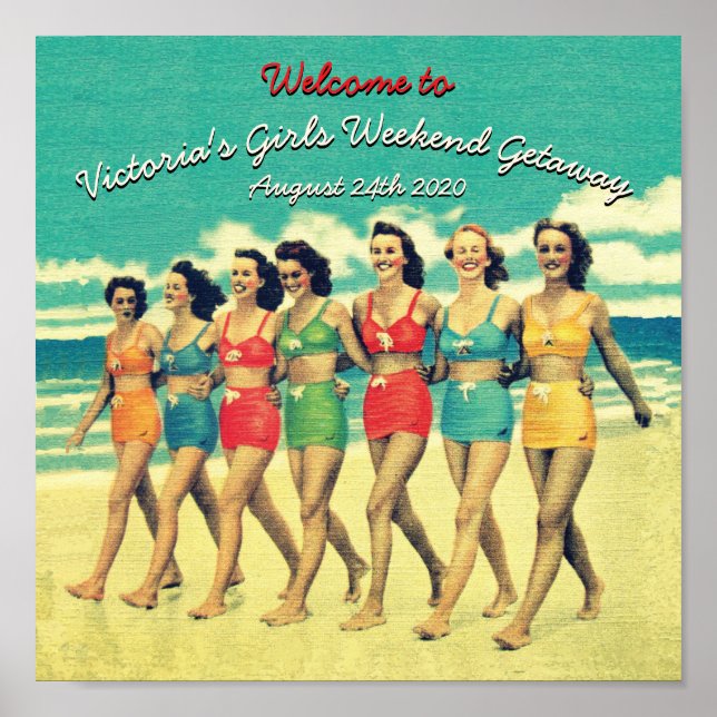 Vintage Girls walking down the beach Poster (Front)