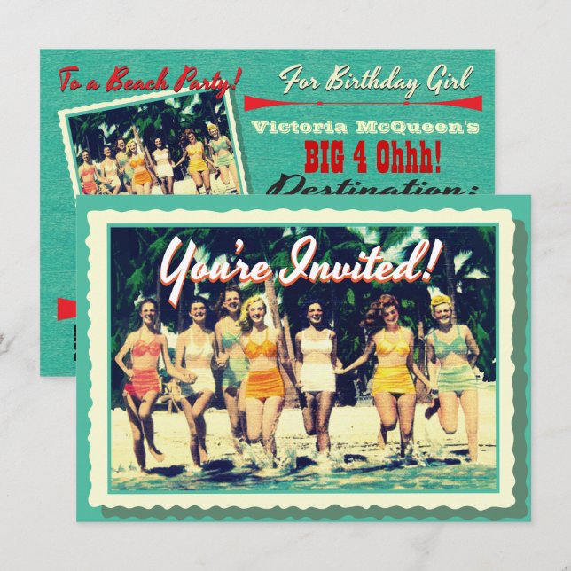 Vintage Girl's Weekend Beach Party Invitation (Front/Back)