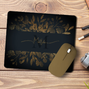 Vintage Girly Blue & gold glitter floral Monogram Mouse Mat