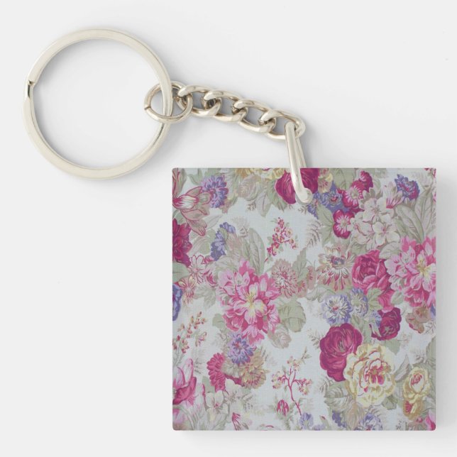 Vintage Girly Elegant Pink Roses Key Ring (Front)