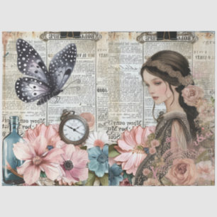 Vintage Girly Floral Newspaper Ephemera Collage Tissue Paper