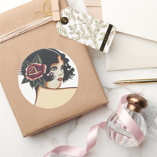 Vintage Girly Girl Classic Round Sticker (Gifting)