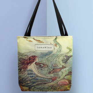 Vintage Girly Mermaid Under The Sea Personalised Tote Bag
