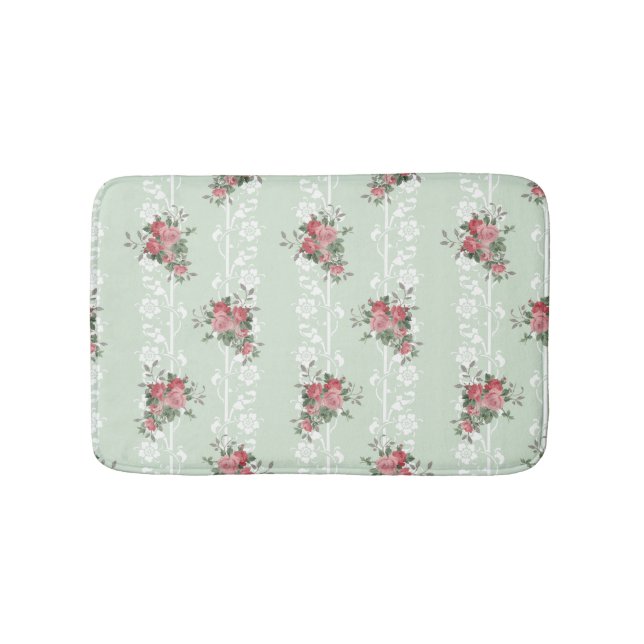 Vintage Girly Pink Floral Bath Mat (Front)