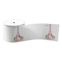 Vintage girly pink flowers Paris Eiffel Tower
