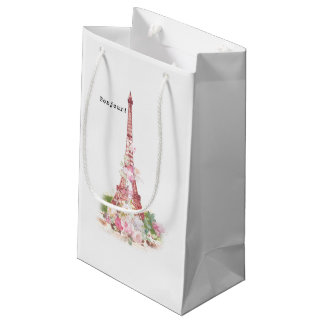 Vintage girly pink flowers Paris Eiffel Tower Small Gift Bag
