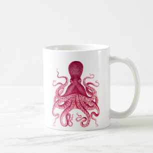 Vintage Girly Pink Octopus Illustration Coffee Mug