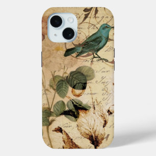 vintage girly rose scripts bird floral  fashion iPhone 15 case