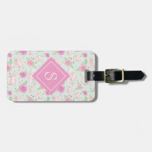 Vintage Girly Tea Cups Monogram Luggage Tag