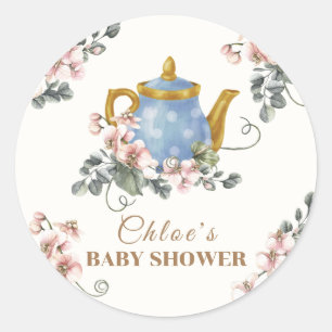 Vintage Girly Wildflower Tea Baby Shower Classic Round Sticker