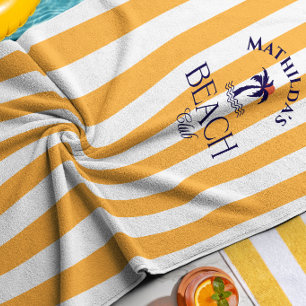 Vintage Girly Yellow Beach Club Birthday Towel