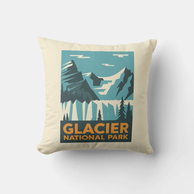 Vintage Glacier National Park Cushion (Front)