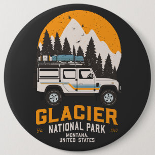 Vintage Glacier National Park Road Trip Montana  6 Cm Round Badge