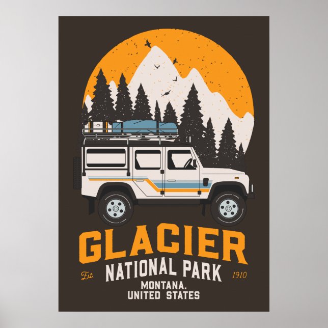 Vintage Glacier National Park Road Trip Montana  Poster (Front)