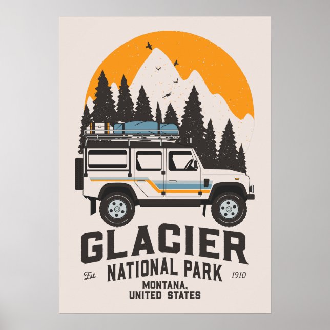 Vintage Glacier National Park Road Trip Montana    Poster (Front)