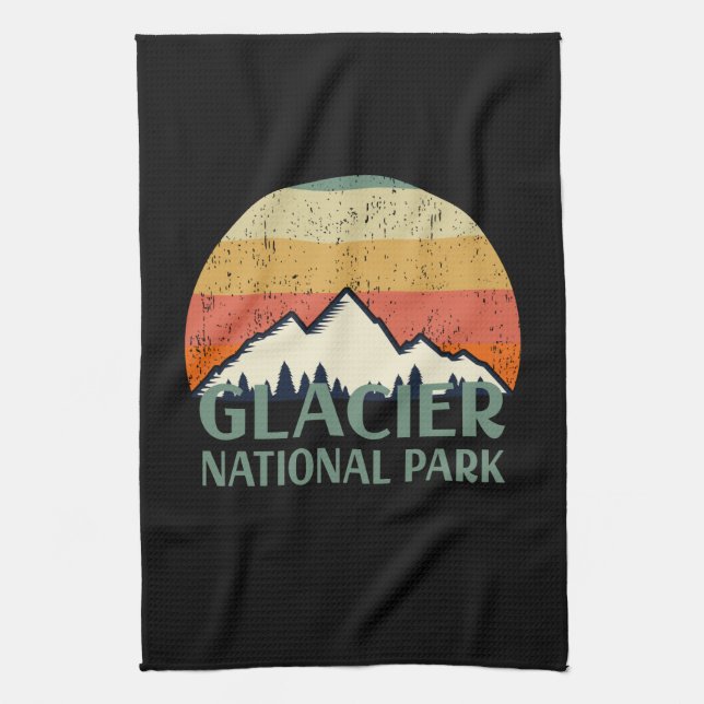 Vintage Glacier National Park Tea Towel (Vertical)