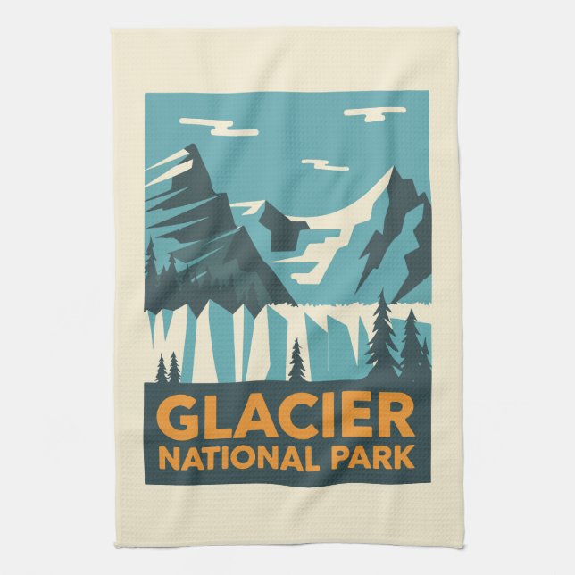 Vintage Glacier National Park Tea Towel (Vertical)
