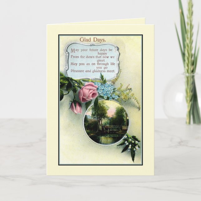 Vintage glad days poem, birthday card (Front)