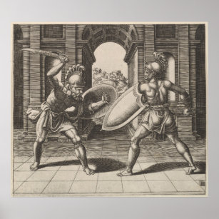 Vintage Gladiator Sword Fight Illustration (1560) Poster