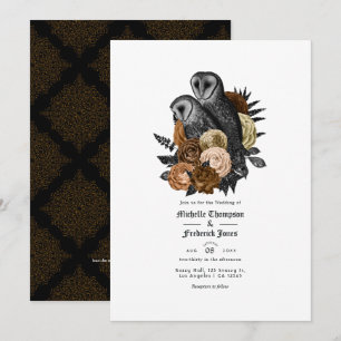 Vintage Glam Amber Owls Gothic Wedding QR Code Invitation