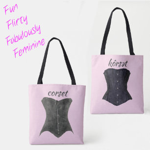 Vintage Glam Black Corsets Fun Flirty Pink Tote Bag