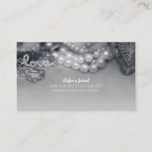 Vintage Glam Black & White Pearls Refer a Friend Referral Card