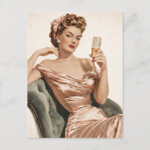 Vintage Glam Champagne Pin-Up Postcard 