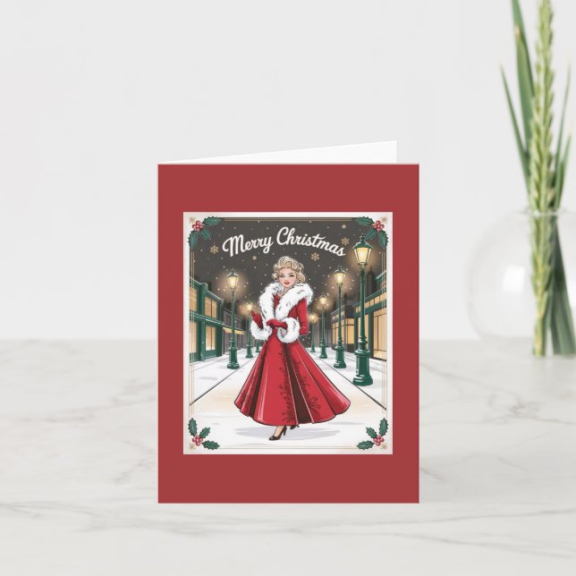 Vintage Glam Christmas – Elegant Lady in Red  Card (Front)