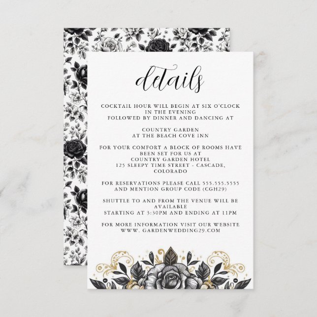 Vintage Glam Floral Wedding Enclosure Card (Front/Back)