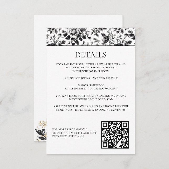 Vintage Glam Floral Wedding Enclosure Card (Front/Back)