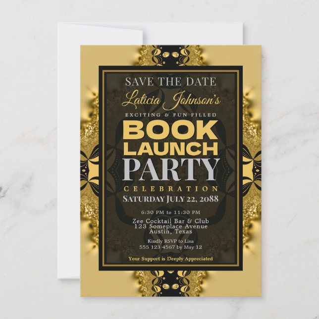 Vintage Glam Fractal Lace Book Launch Invitation (Front)