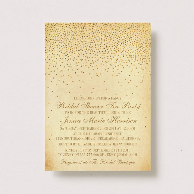 Vintage Glam Gold Confetti Bridal Shower Invitation (Creator Uploaded)