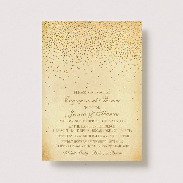 Vintage Glam Gold Confetti Engagement Shower Invitation (Creator Uploaded)