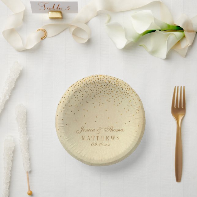 Vintage Glam Gold Confetti Wedding Paper Plate (Wedding)