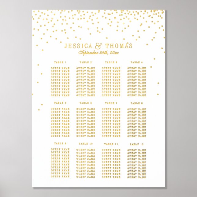 Vintage Glam Gold Confetti Wedding Seating Chart (Front)