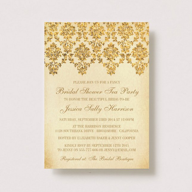 Vintage Glam Gold Damask Bridal Shower Invitation (Creator Uploaded)