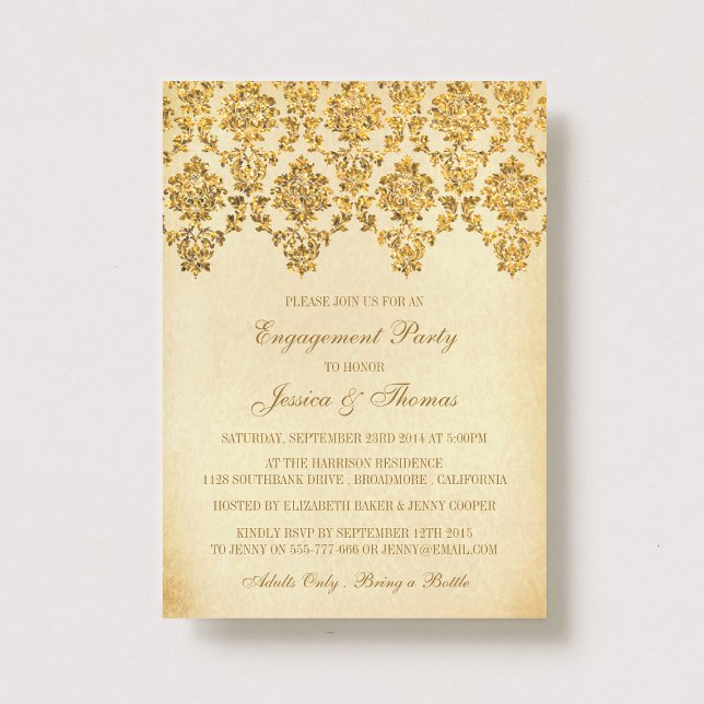 Vintage Glam Gold Damask Engagement Party Invitation (Creator Uploaded)