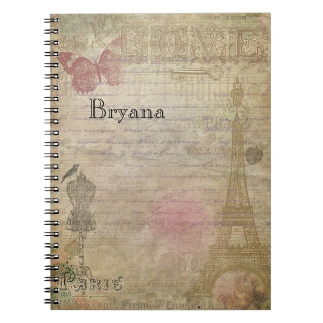 Vintage Glam Paris Shabby Chic Custom Notebook (Front)