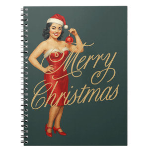 Vintage glam pin-up Christmas gal Notebook
