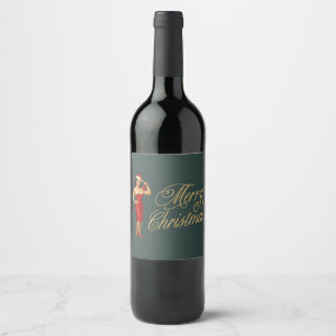 Vintage glam pin-up Christmas gal Wine Label